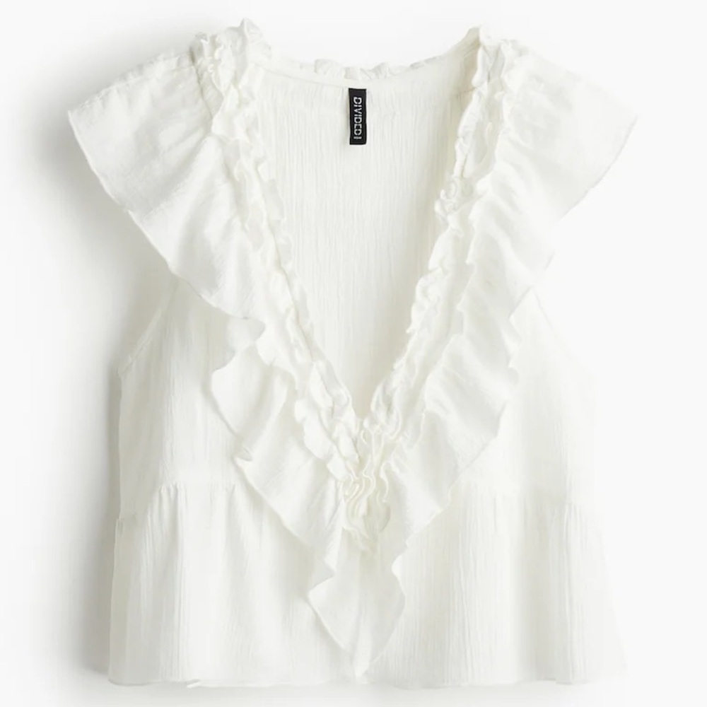 H&M White Ruffled Trim Women's Top
